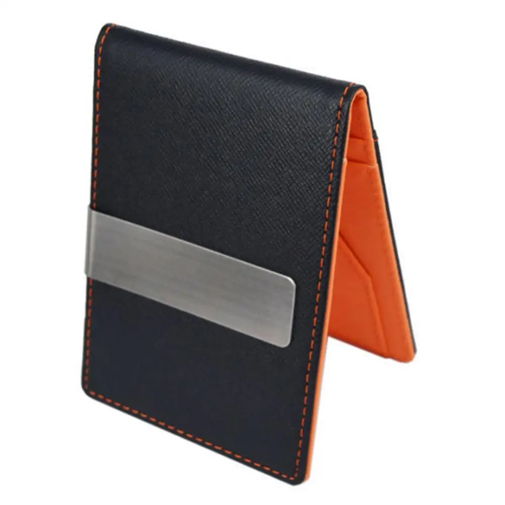 Hot Sale Fashion Solid Men's Thin Bifold Money Clip Leather Wallet with A Metal Clamp Female ID Credit Card Purse Cash Holder