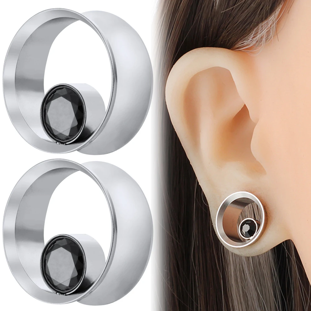 Giga 8mm 25mm 2PCS Round With Crystals Ear Plugs Tunnels Stretched