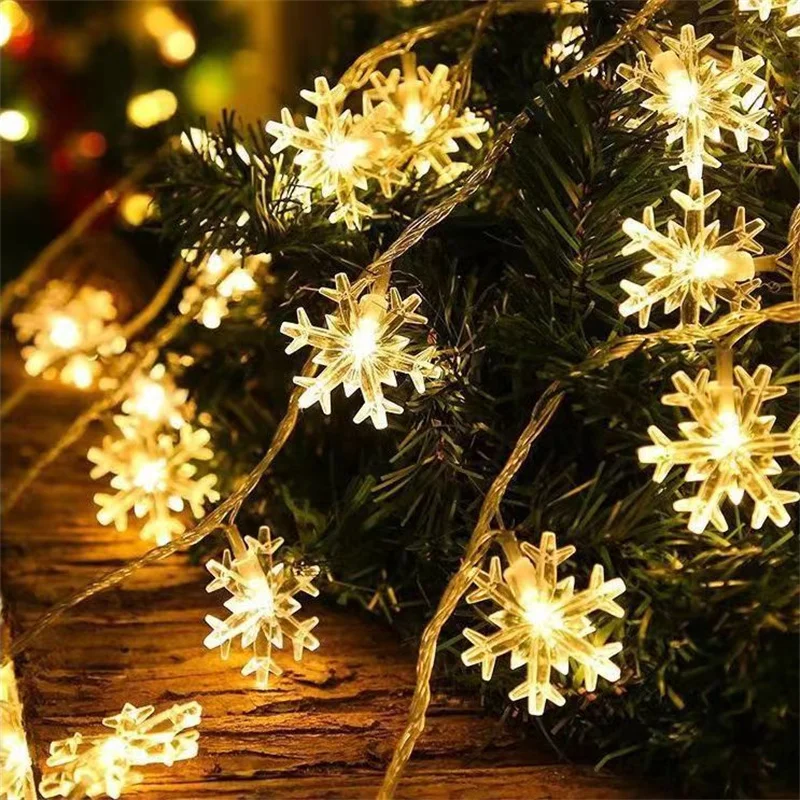 

LED Garland Snowflakes String Fairy Lights Decoracion Battery Powered Hanging Ornaments Christmas Tree Wedding Party Home Decor