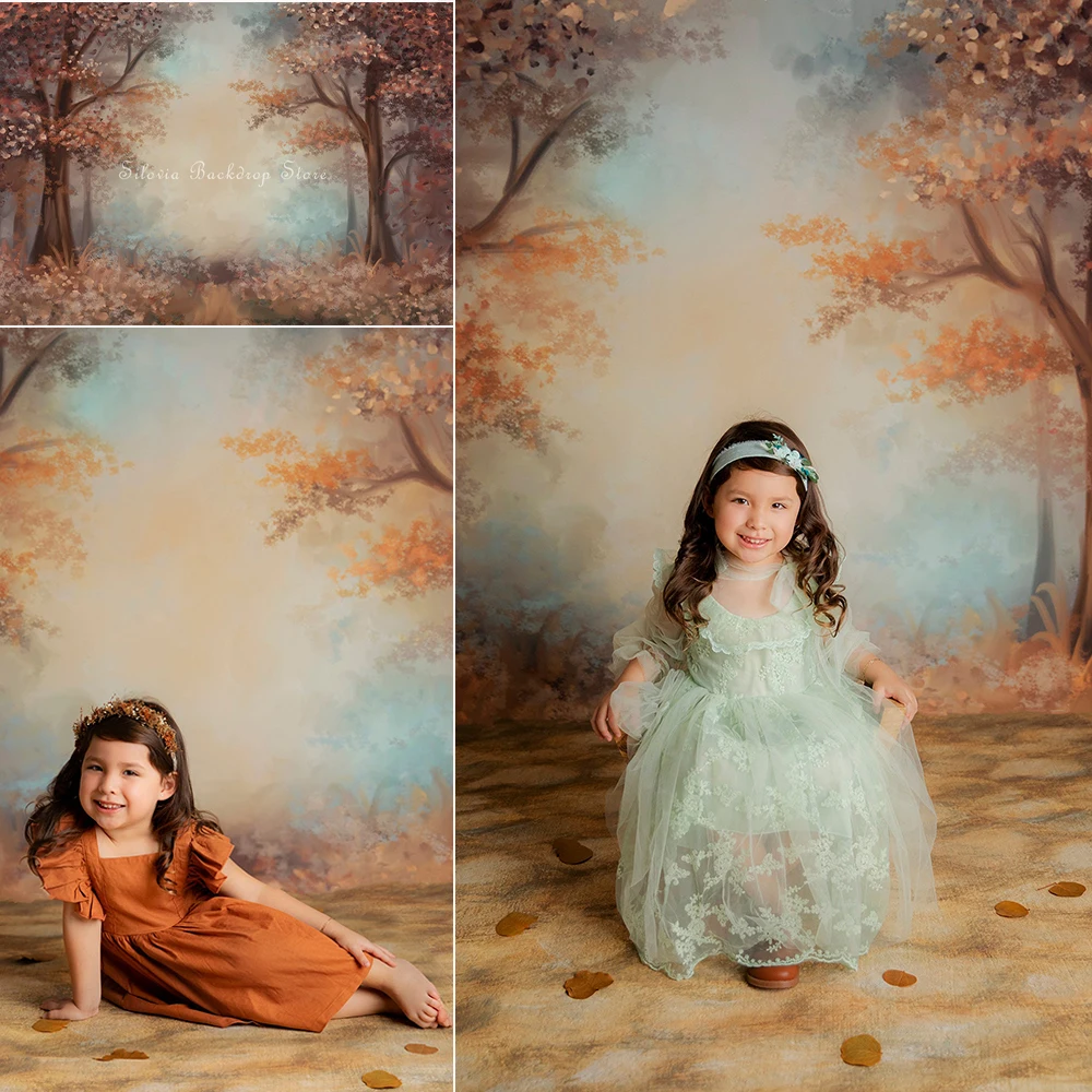 

Autumn Forest Photography Background Paintings Fall Woodland Birthday Cake Smash Backdrop Kids Portrait Photo Studio Props
