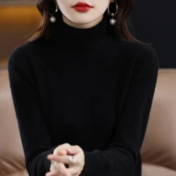 Luxurious Merino Wool Cashmere Turtleneck Sweater - Women's Knitted Long Sleeve Pullover - XXL (Black)