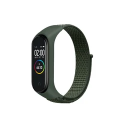 Braided Nylon Loop Adjustable Sport Strap Replacement Watch Band for Mi band 3 4 5 6 7 (Military Green)