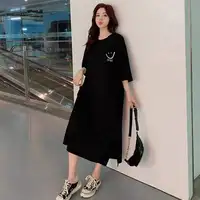 Robe T-shirt à manches courtes pour femmes, ample, mi-longue, au-dessus du genou, nouvelle collection été 5