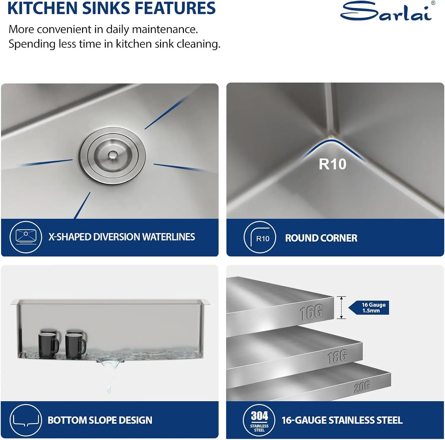 Sarlai 33 Kitchen Sink Undermount - 33 X 19 Inch Undermount Sink Ledge Workstation Deep Single Bowl 16 Gauge Stainless Steel 5