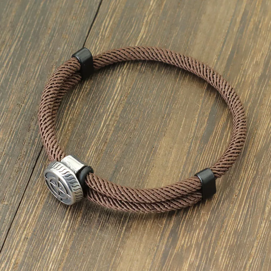 Vintage Navigation Compass Mens Rope Bracelet with Red Thread