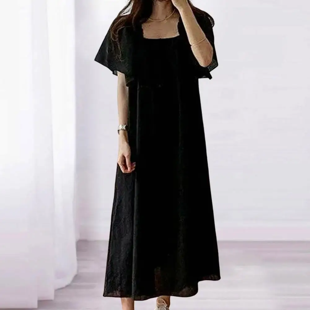 

Ladies Dress Vintage Square Neck A-line Midi Dresses Chic Bubble Sleeves Sweet Puff Sleeve Styles for Women's Summer Fashion