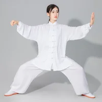Costume Tai Chi Kung Fu en coton doux pour hommes et femmes, uniforme d'arts martiaux, veste et pantalon Wing Chun 3