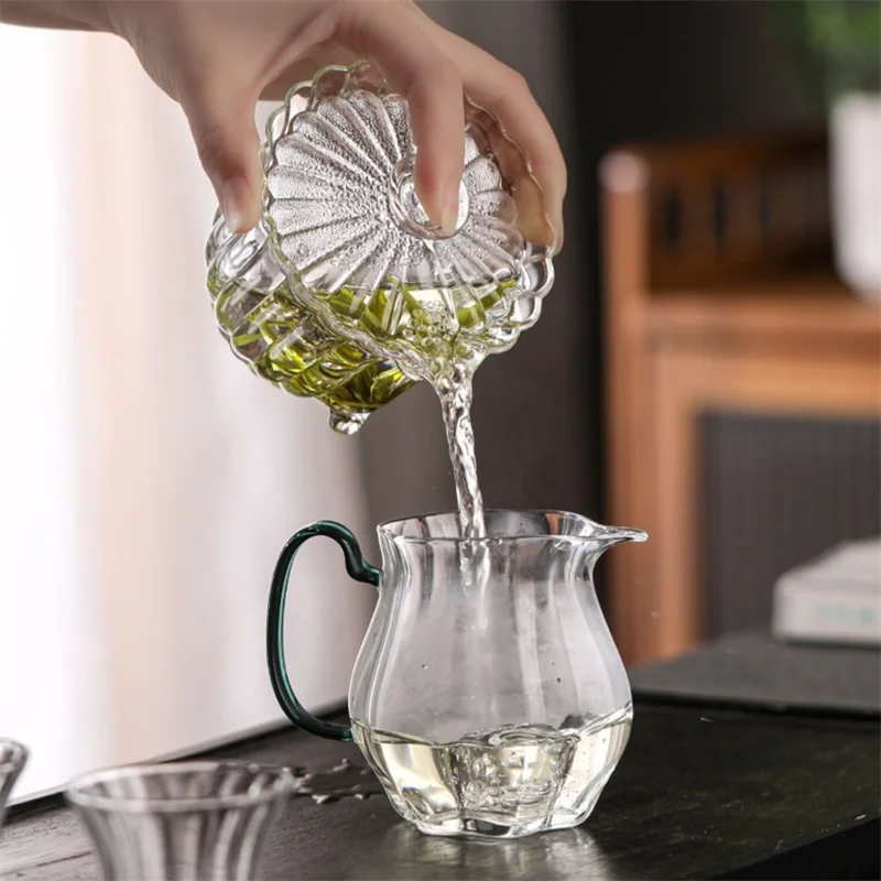 200ml Stripe Glass Gaiwan High Borosilicate Glass Tea Cup Puer Tea Bowl Chawan Soup Tureen Chahai Kung Fu Set Accessorie