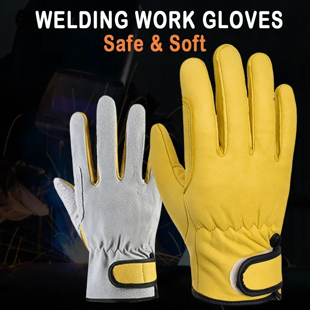 Leather Welding Gloves Heat-Resistant Protective Gloves Welder Breathable Car Repairing Garden Pruning Porter Anti-cutting Glove