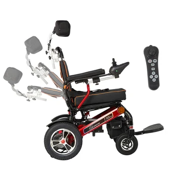 Sedia a rotelle elettrica in alluminio a doppia batteria con telecomando Sedia a rotelle elettrica pieghevole portatile leggera in vendita