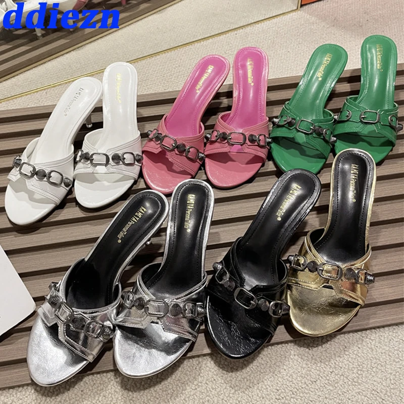

Elegant Women Heels Pumps Shoes Fashion Rivet Female Outdoor Peep Toe High Heels Shoes Slides Sandals For Ladies 2023 Summer