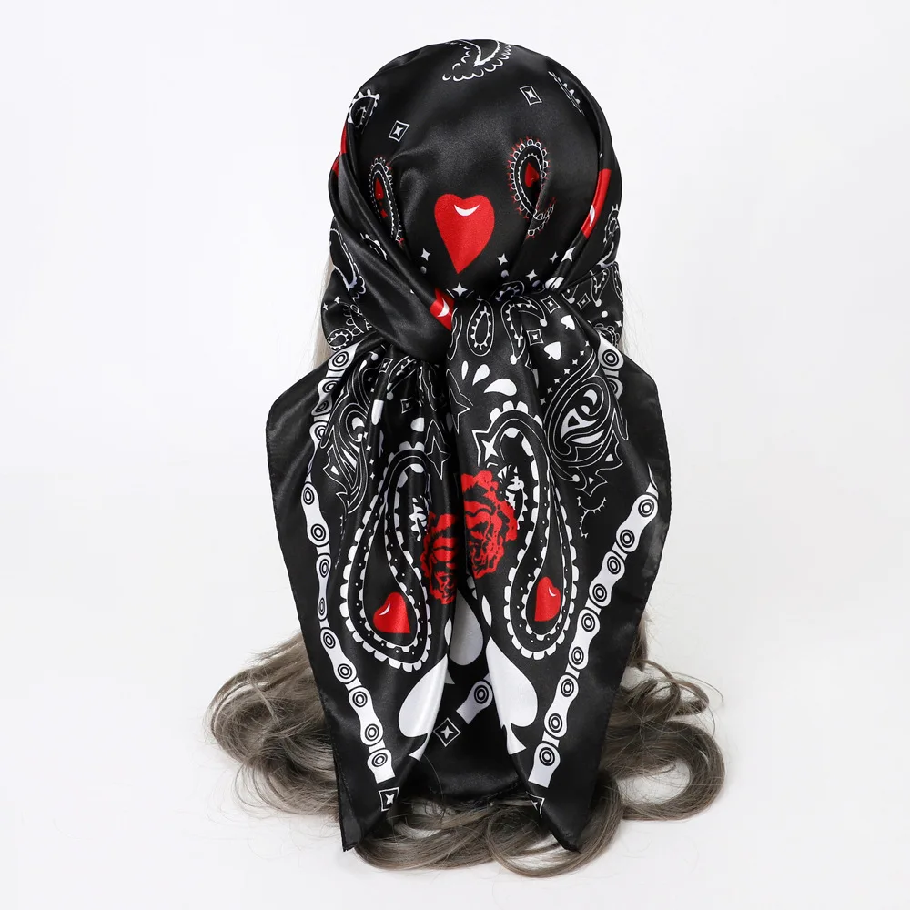 Women Lady Square Scarf Fashion Rose Flower Paisley Shawl Hijab Bandana 90*90cm women lady fashion scarf faux cashmere tribal style paisley flower shawl stole wraps winter outdoor big kerchief 185 65cm