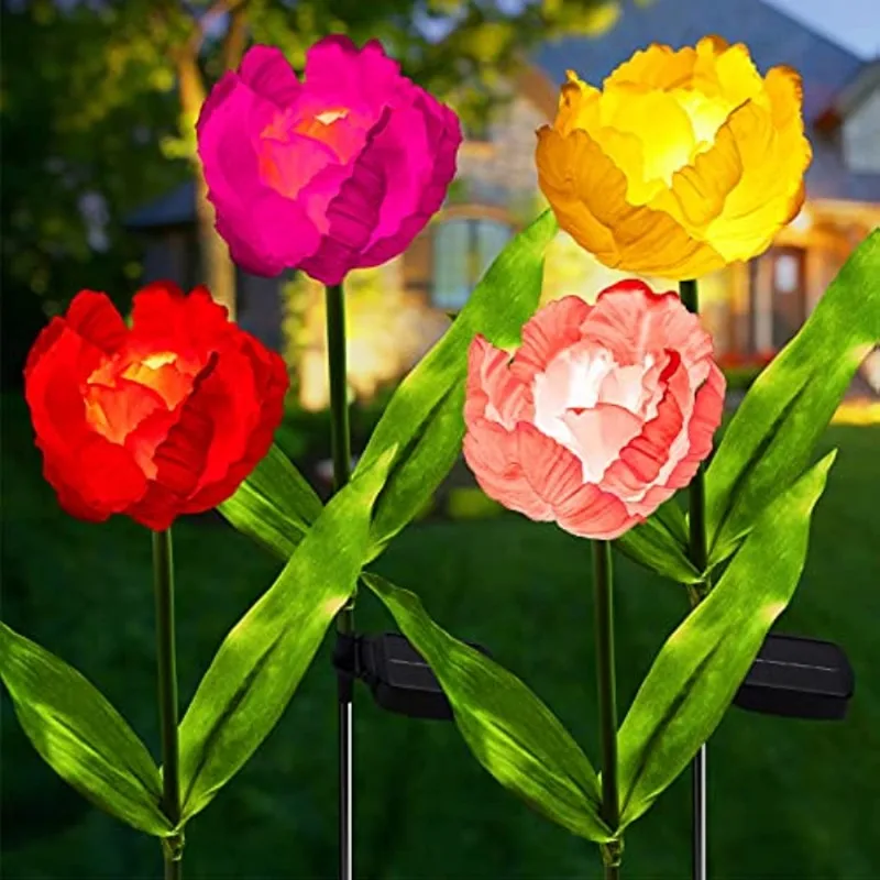 4Pcs Solar Garden lights Outdoors flower Lamps Tulip flowers Larger panel waterproof LED used for garden lawn channel Decoration