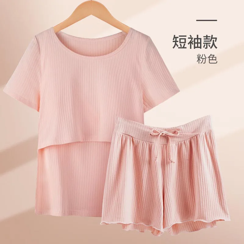 Maternity Summer Soft 95% Cotton Pyjamas with lift up Breastfeeding Nursing Sleepwear Lactation Clothes pijama maternidade