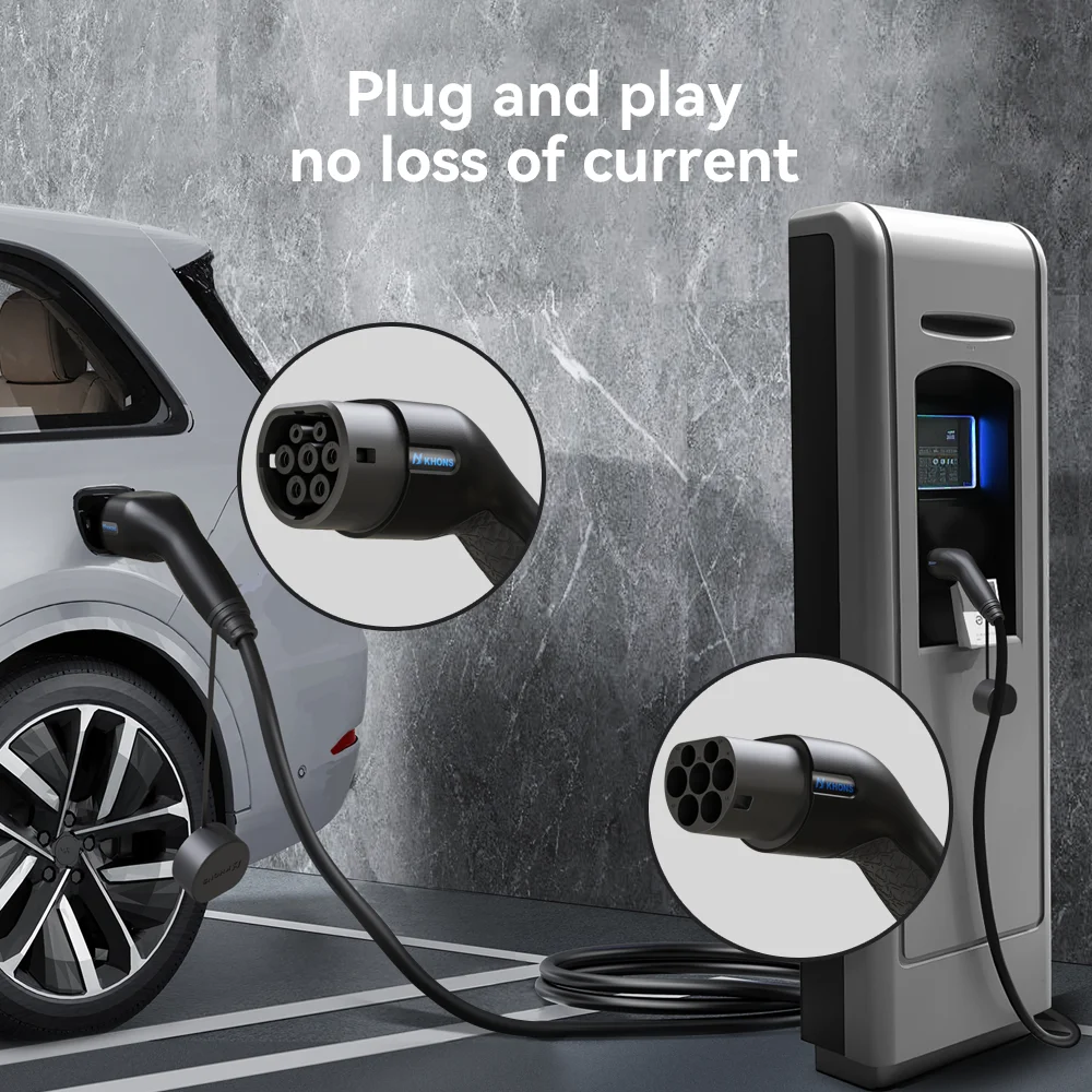 Khons EV-Ladekabel Typ2 auf Typ2 Ladekabel 22 kW 32 A EV-Ladegerät Buchse Stecker auf Stecker EVSE-Lade 5 m TPU-Kabel – Detail 3