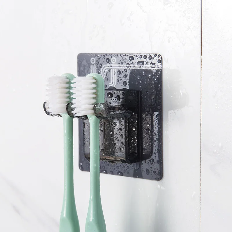 Toothbrush Cup 2pcs Toilet Punch-free Shelf Wall-mounted Toothbrush Cup Holder Simple Mouthwash Cup Holder Black Toothbrush