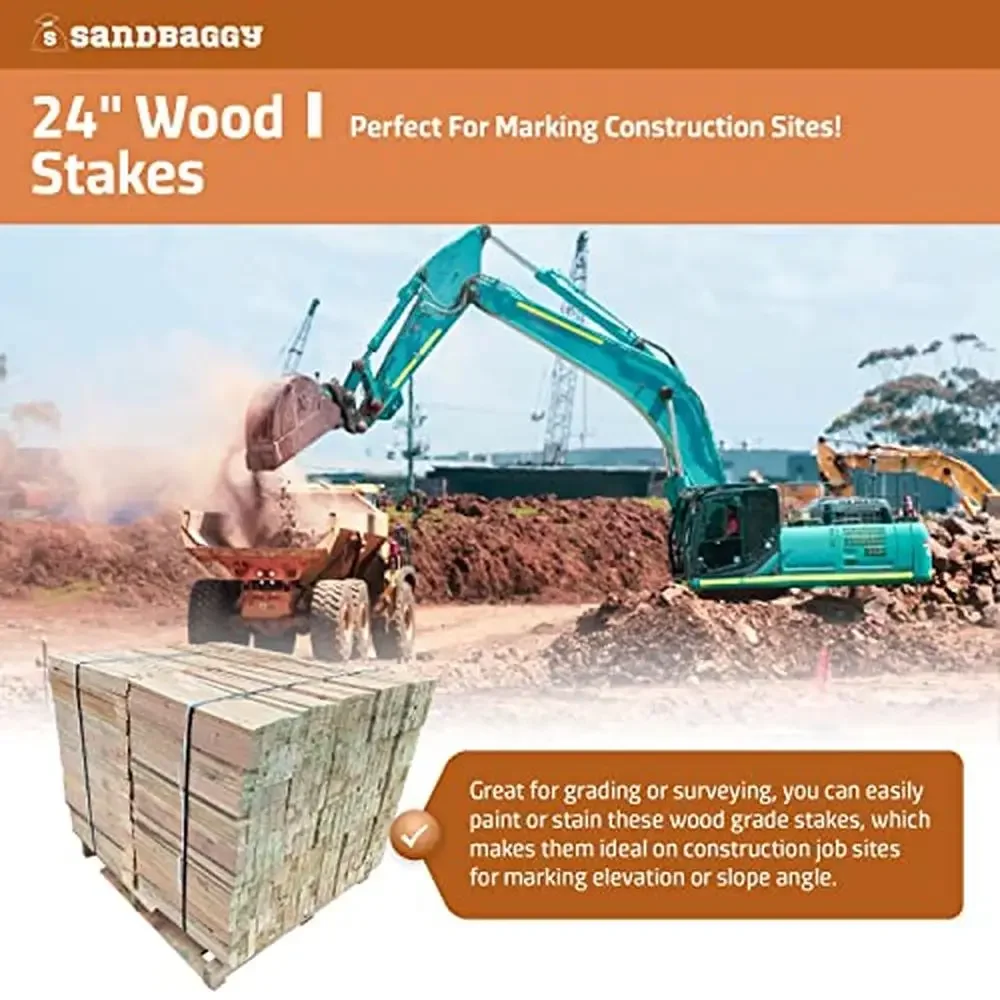 24" Wooden Construction Stakes &ndash; Durable Grading & Surveying Wood Stakes Concrete Forms Gardening & Landscaping Made in USA