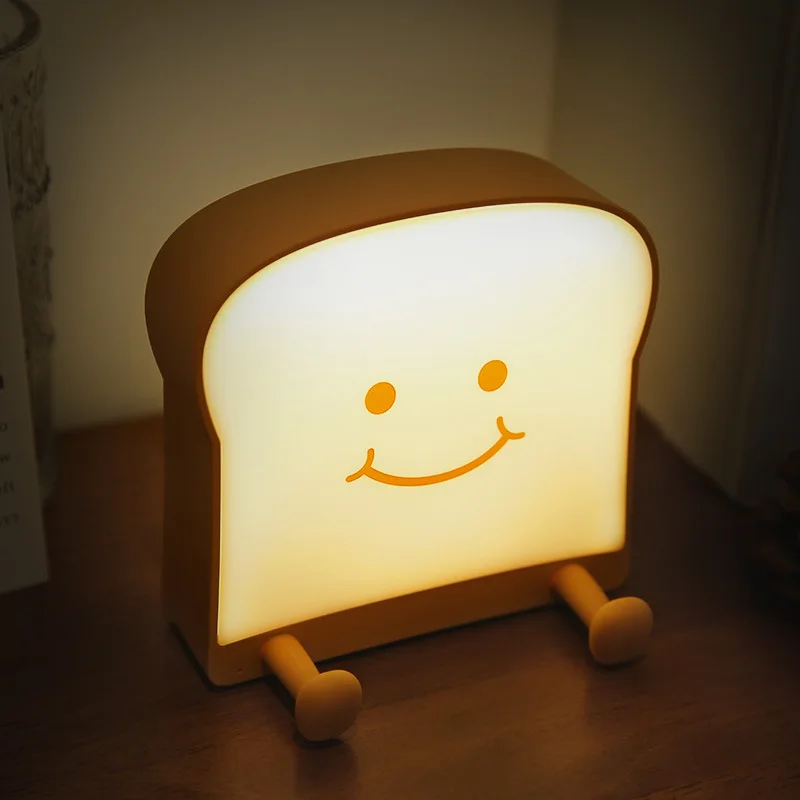 Cute Night Light Toast Bread Battery Led Lamp With Rechargeable And