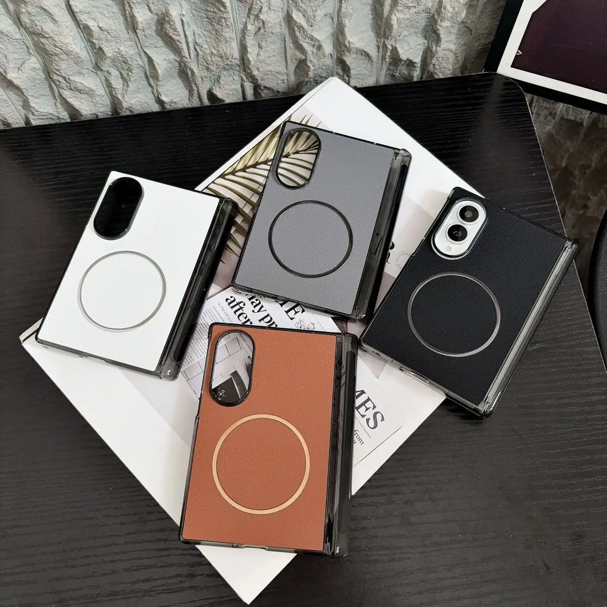 Luxury PU Leather Magnetic Armor Case with Hinge Protection