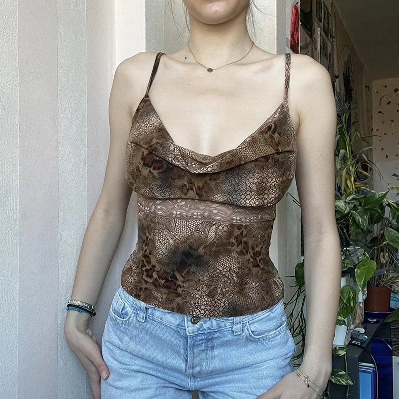 

HOUZHOU Сексуальная леопардовая кофта Y2K Женская Майка укороченная Женская винтажная Женская одежда Клубная летняя одежда