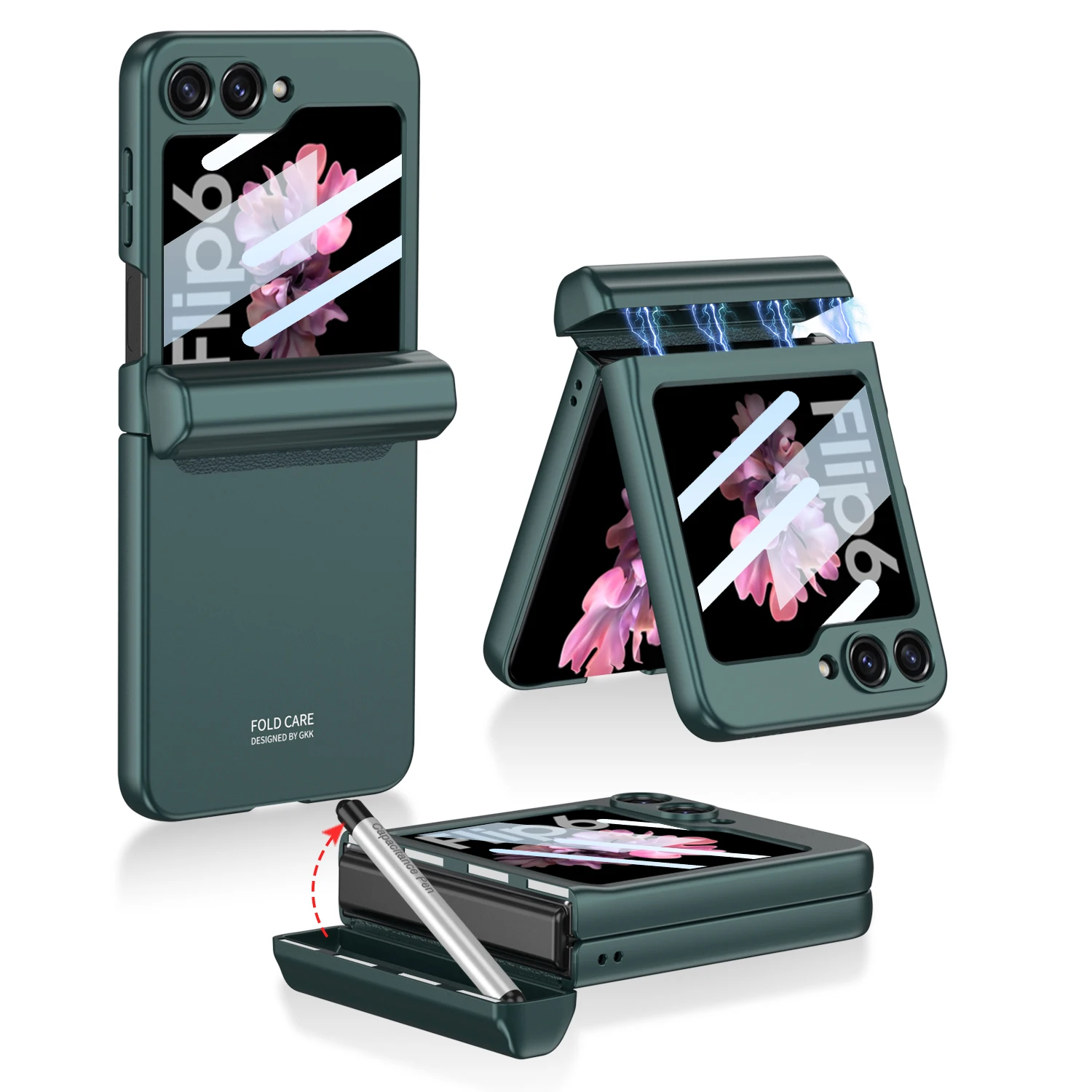 Luxury Magnetic Invisible Pen Slot Slim Matte Phone Case with Screen Film for Samsung Galaxy Z Flip