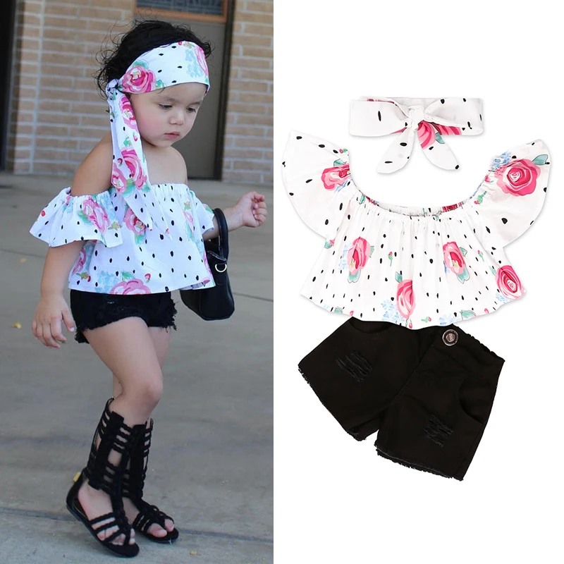 Fashion Girls Suit Tops + Pants 2 Pieces The Strapless Set Kids Bowknot Hole Pants Cute Girls Clothing Set