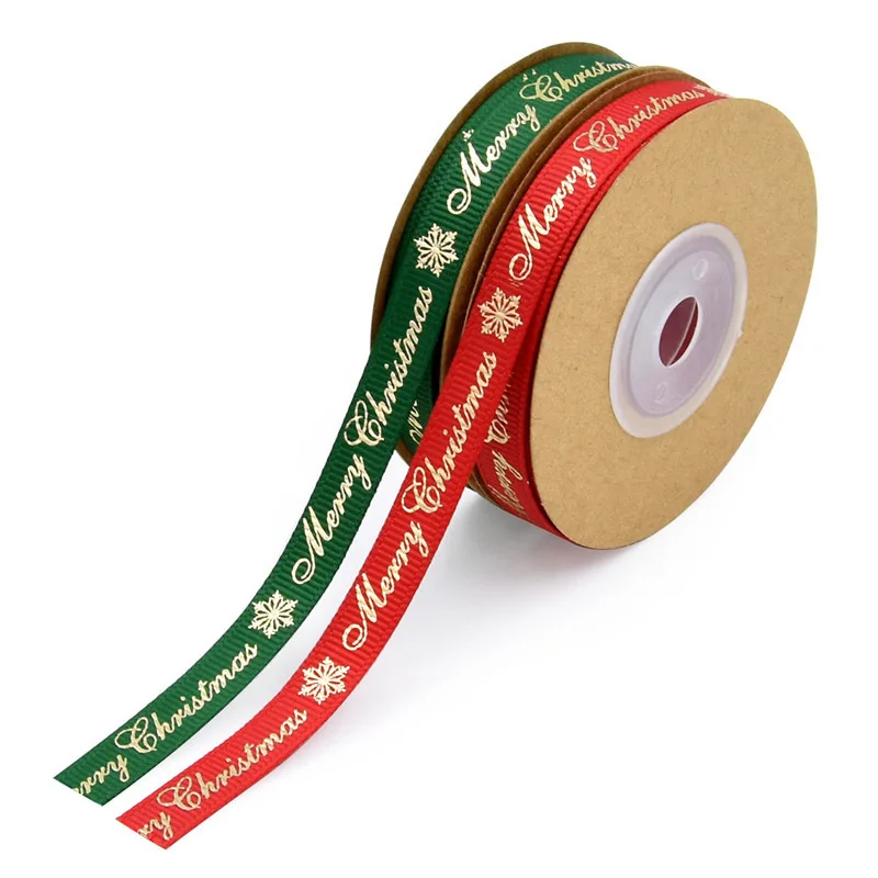 (25 Yards/lot) 10mm/25mm Bronzing Grosgrain Ribbon DIY Accessories Holiday Decoration Gift Wrapping Webbing Ｍerry Christmas