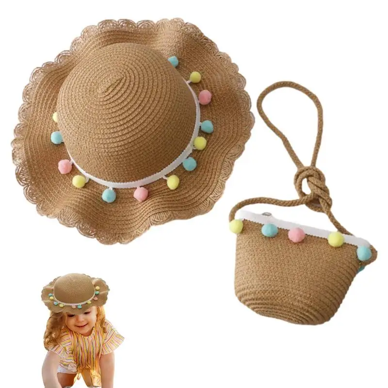 

Girls Straw Hat With Purse Kid's Summer Hat And Bag Set Summer Outdoor Supplies With Heart-Warming Detail For Beach Poolside