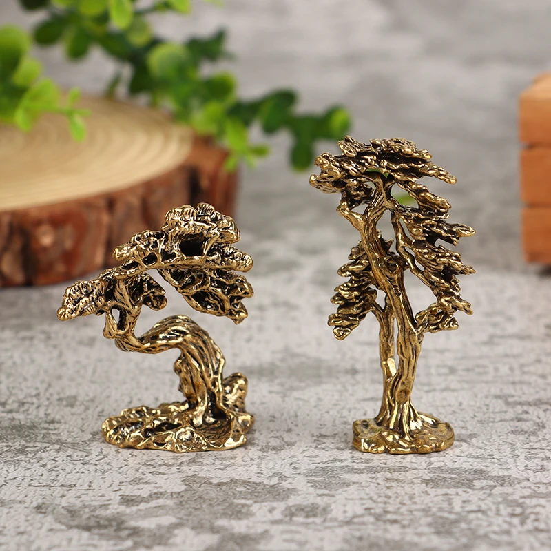 Chinese Style Brass Mini Welcome Pine Figurine Tree Decorations 1Pc
