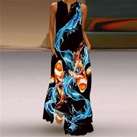 Summer Long Dress Women Sleeveless Loose V-neck Elegant Dresses Party 2024 New Ink Painting 3D Print Vintage Chinese Style Dress - Image 5