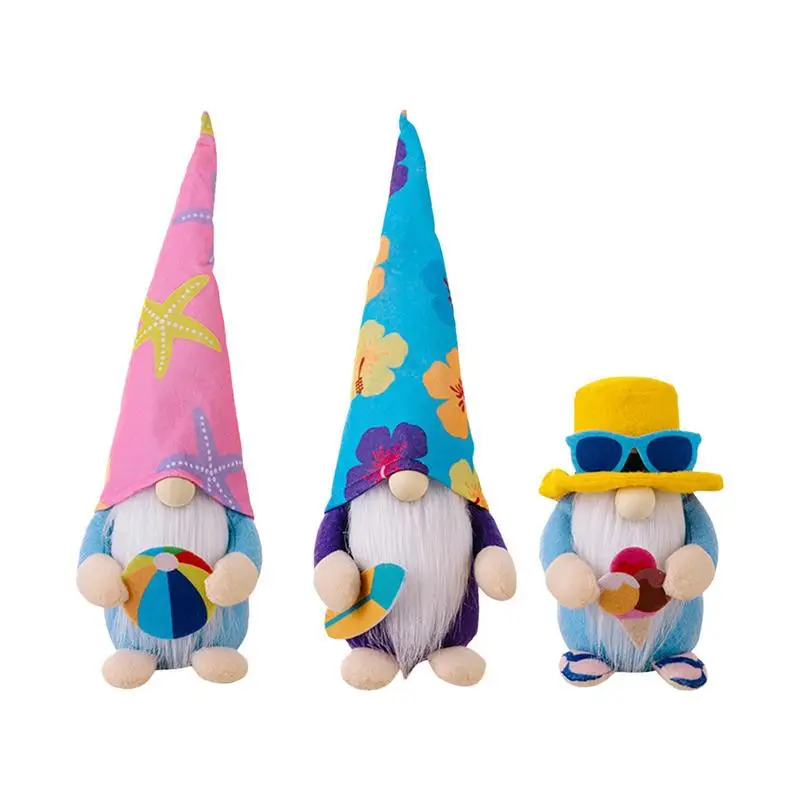 

Summer Gnomes Decorations For Home 3Pcs Handmade Beach Elf Dwarf Farmhouse Tiered Tray Decor Shelf Sitters Tomte Swedish Nisse