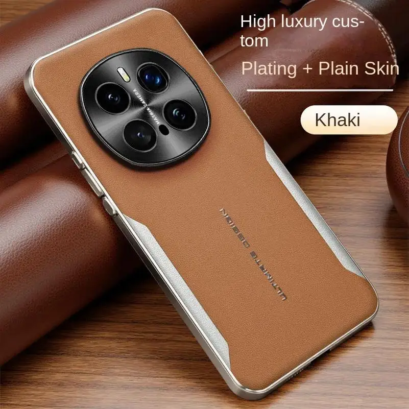 Color-Blocked Leather Shockproof Case with Ultra Metal Camera Protection