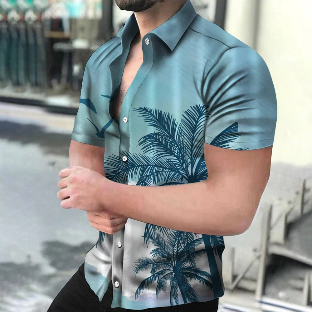 Camisas havaianas masculinas de manga curta, estampa 3D