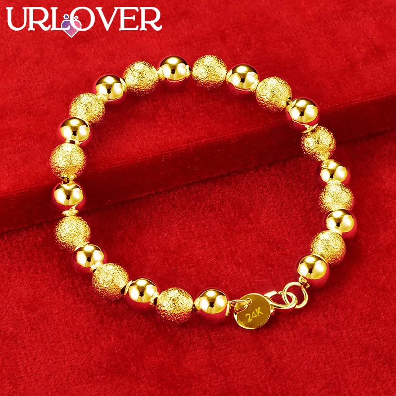 

URLOVER 24K Gold Bracelet For Woman Matte Smooth Alternating Beads Bracelets Lady Party Wedding Engagement Fashion Jewelry