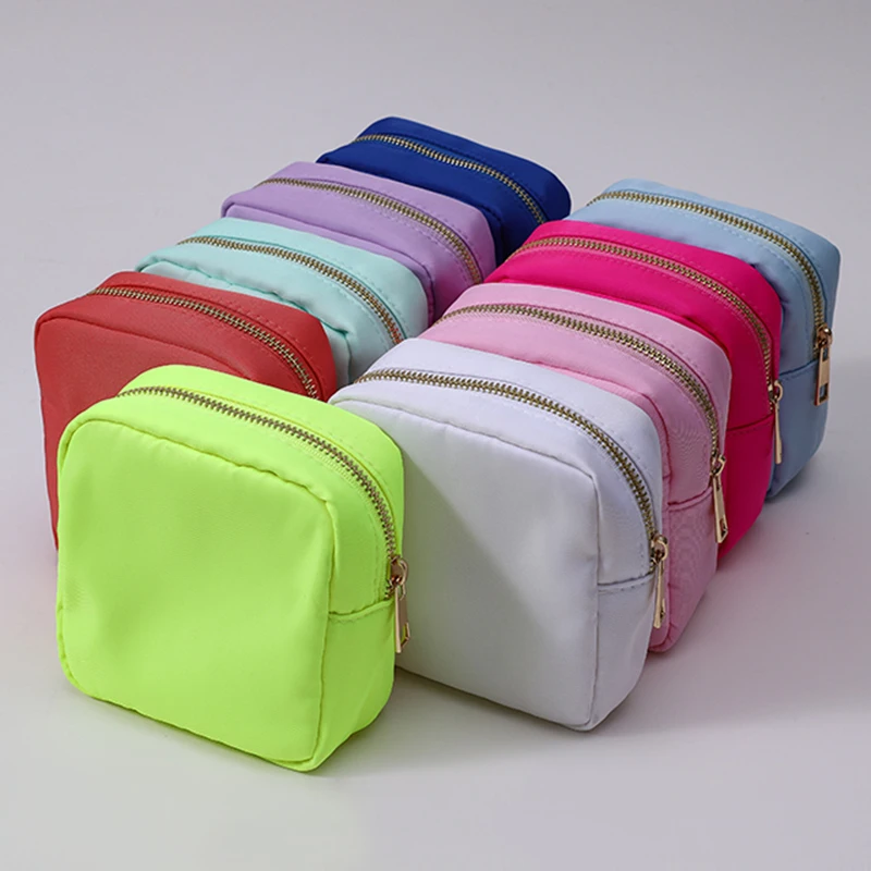 4PCS Preppy Nylon Cosmetic Bags Letter Patches Makeup Bag