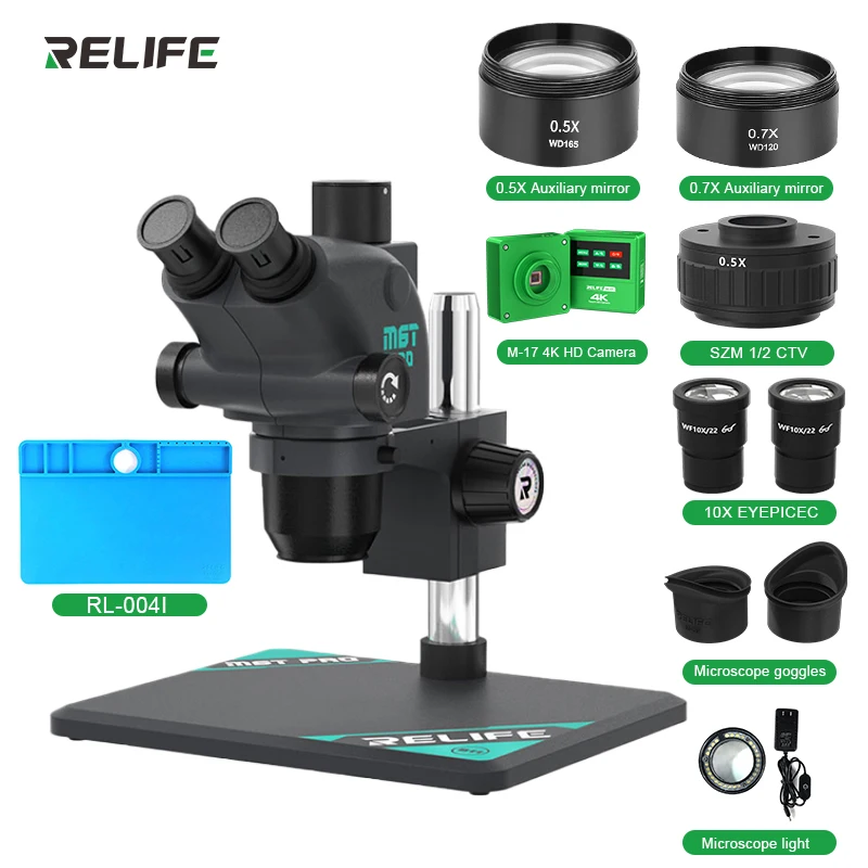 RELIFE RL-M6T Pro-B11 Trinocular HD Stereo Microscope 6.5X-65X 360° Rotation PCB Repair