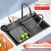 2024 Kitchen Sink 304 Stainless Steel Waterfall Kitchen Sink Black Large Single Bowl With Multifunction Touch Waterfall Faucet 3