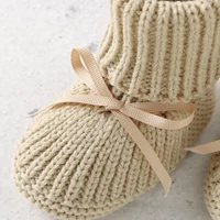 Newborn Baby Shoes Knitted Infant Girls Boys Boots Cute Butterfly-knot Toddler Walk Bed Shoes Warm 0-18M Accessories Hats Gloves 3