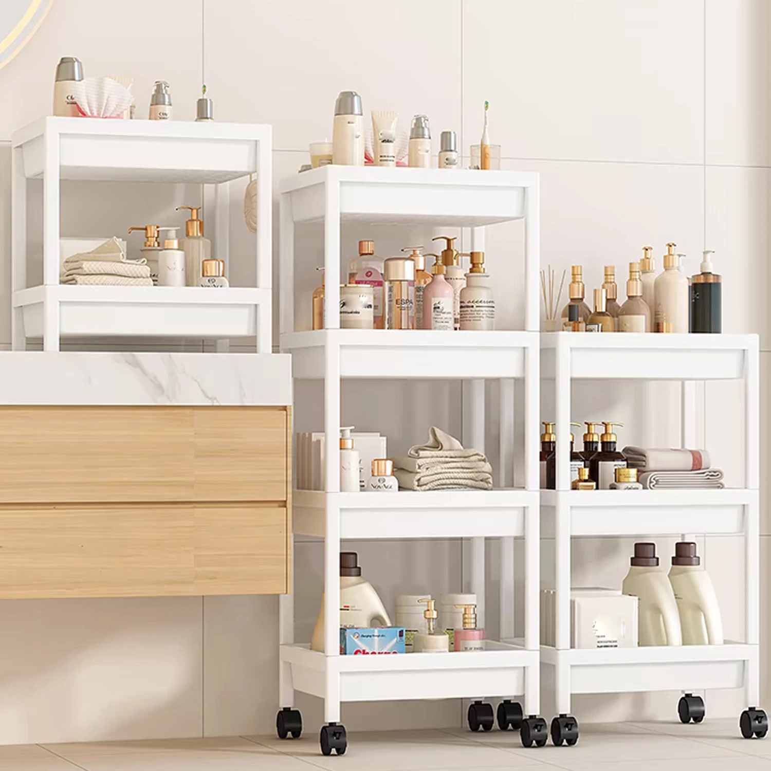 Rolling Storage Cart 3/4 Layers Organizer Mobile Shelving Unit Large Capacity for Kitchen Office Bathroom Laundry Living Room