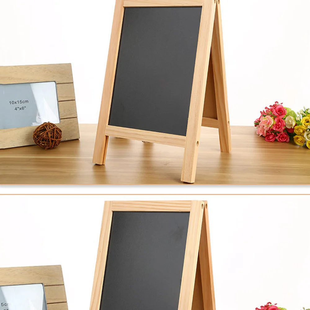 Double sided desktop A-type picture stand wooden writing board small blackboard children's drawing board pure wooden magnetic wr