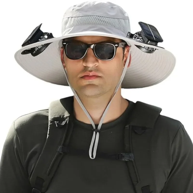 New Fashion Men's Wide Wing Solar Fan Cap USB Solar Fan Adjustable Outdoor Beach Fishing Cap