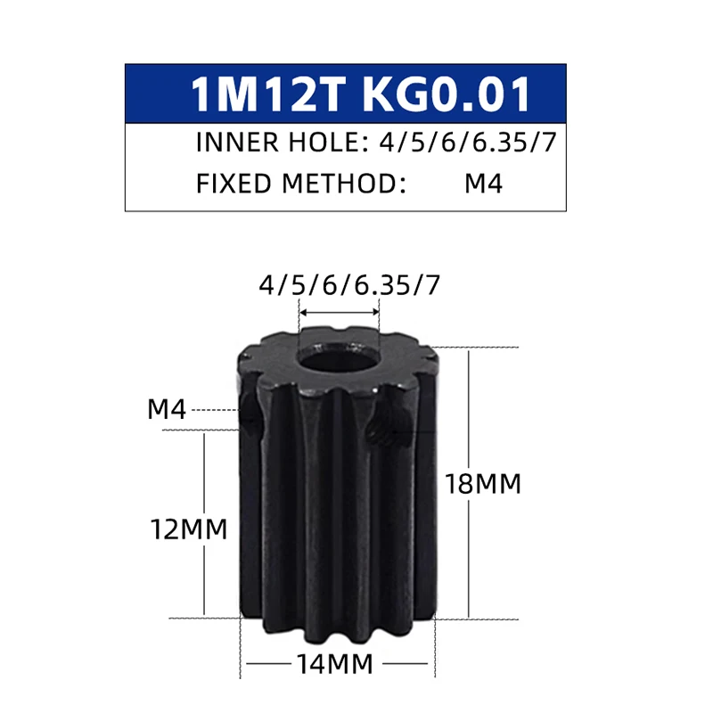 Motor gear M1 5mm 10T 11T 12T 13T 14T 45# Steel Metal Pinion Hole 4/6/6.35/7/8mm RC Model Car Motor