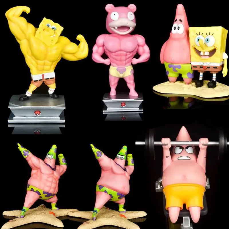 Spongebobaby Muscle Man Model Anime Action Figure Costume Da Bagno Patrick Star Cosplay Slowpoke Decoration Doll Toys For Kids Gift