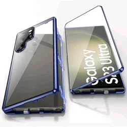 360° Full Protection Metal Magnetic Double - Sided Glass Snap Lock Case - Galaxy S24Plus (Blue)