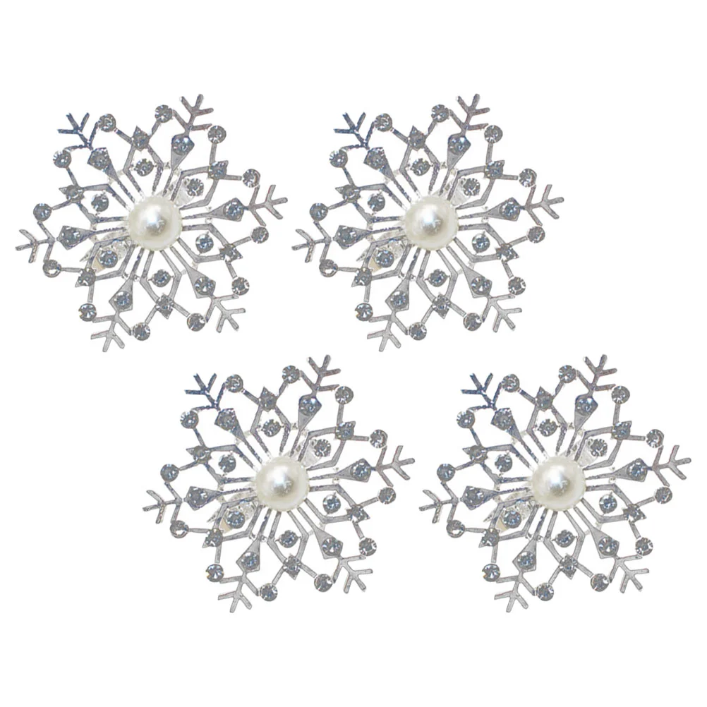 

4 Pcs Christmas Snowflake Napkin Ring Party Decor Rings Holders Supplies Pearl Alloy Decoration