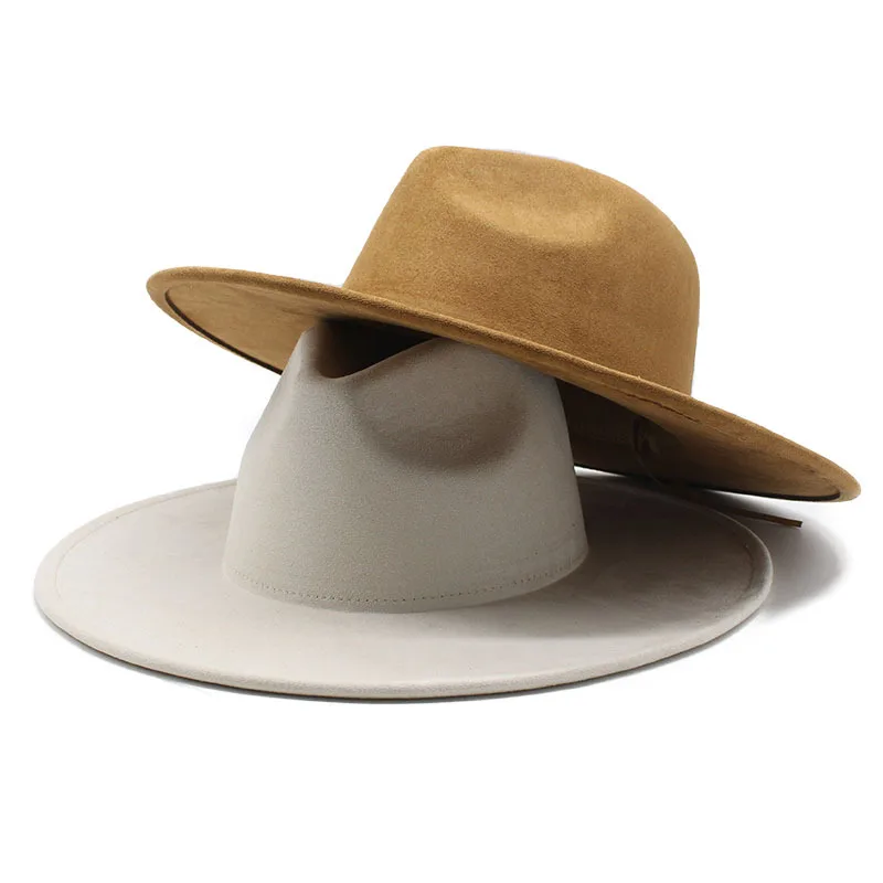 9.5cm Big Brim Suede Top Hat For Women Men Fashion Peach Heart Top Jazz Fedora Hats For Party Wedding Felt Cap fashion hat