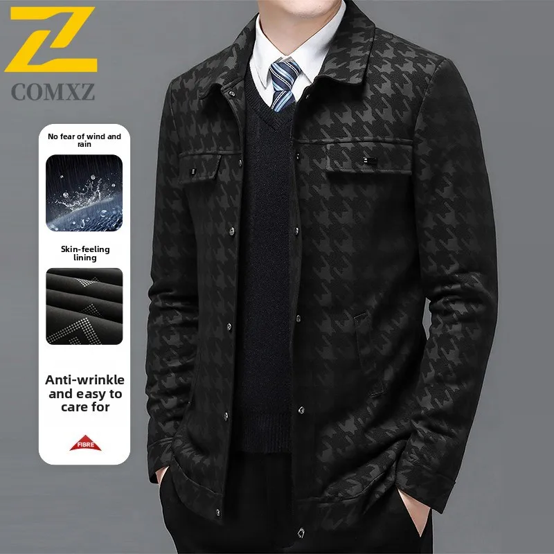 EIAO Spring Autumn Men Patterned Leather Jacket Stylish Lapel Biker Coat Trendy Korean Style Outerwear for Young Adults  2025