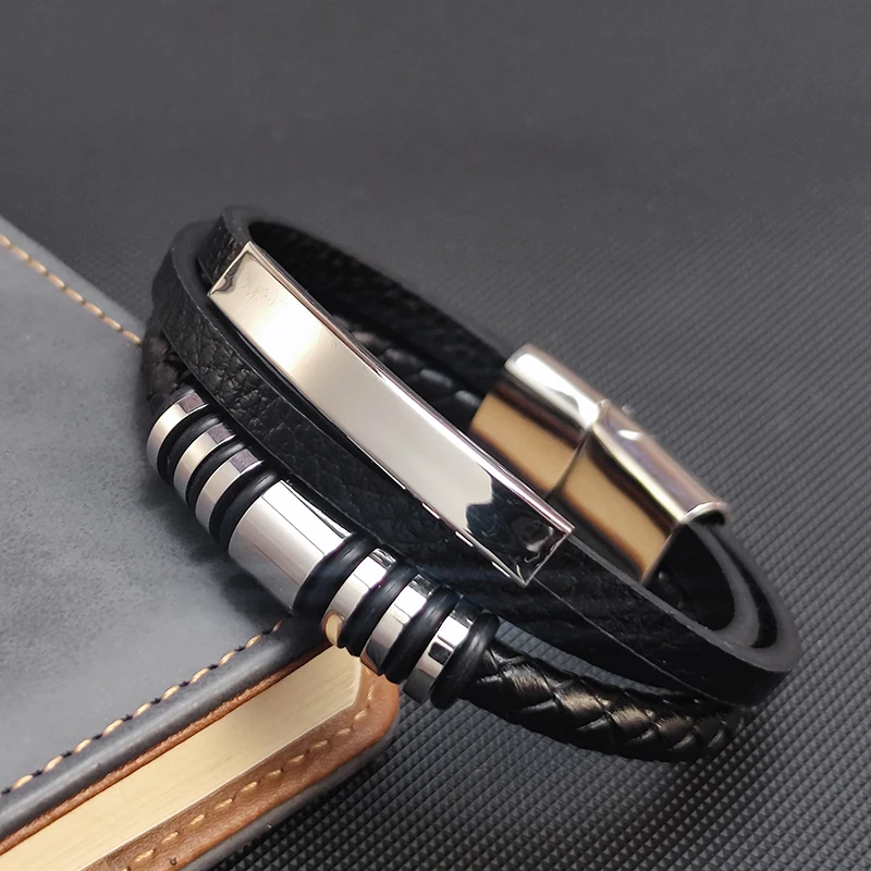 Stainless Steel & Leather Multilayer Men's Bracelet - Stylish Gift