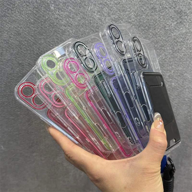Dual-Color Soft Clear Case with Card Holder and Wrist Strap