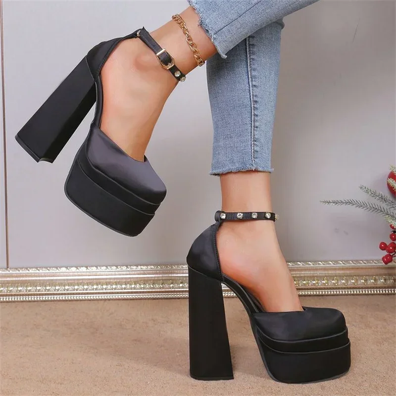 Fashion Sexy Heightening Princess Catwalk Model Banquet High Heel Rhinestone Elegant Pin Buckle Women's High Heels Size35-40 2